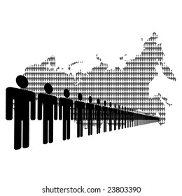 Map of Russia made of people with line of men