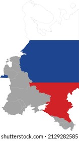 Map of Russia with national flag within the gray map of Eastern Europe