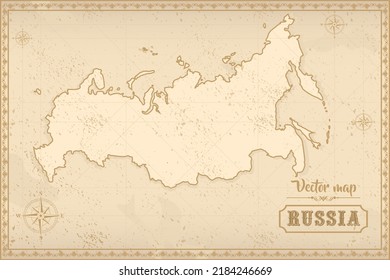 Map of Russia in the old style, brown graphics in retro fantasy style
