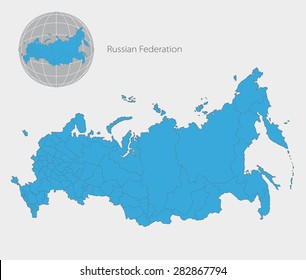 Map of Russia and position on the globe