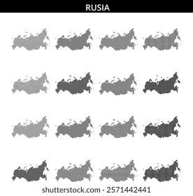 Map of Russia represented in a dotted style showcasing geographic features