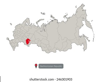 Map of Russia. Republic of Bashkortostan