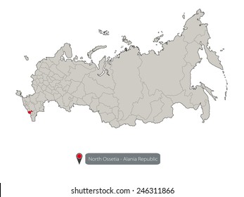 Map of Russia. Republic of North Ossetia - Alania