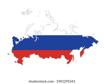 Map of Russia. Russian Federation map. Detailed country shape with flag isolated on white background. Vector illustration.