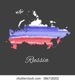 Map of Russia. The silhouette of the country with watercolor flag