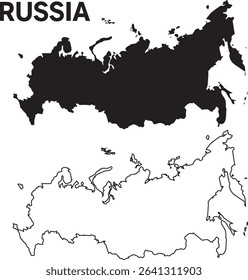 map of russia silhouette and line art