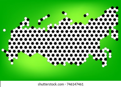 Map of Russia with a soccer ball pattern