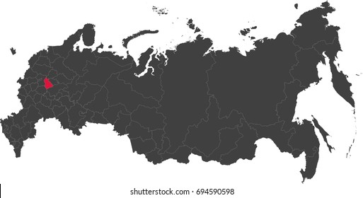 Map of Russia split into individual states. Highlighted Vladimir Oblast.
