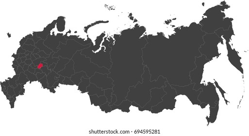 Map of Russia split into individual states. Highlighted Chuvashia.
