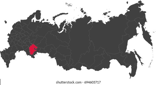 Map of Russia split into individual states. Highlighted Bashkortostan.
