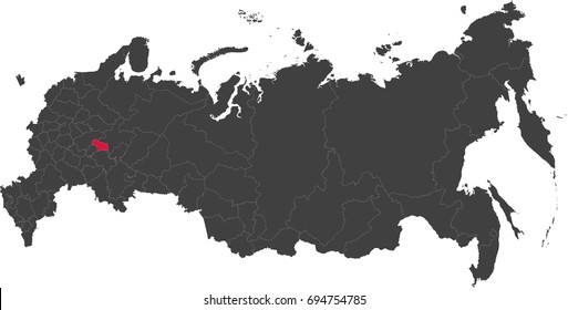 Map of Russia split into individual states. Highlighted Mari El.
