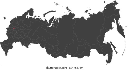 Map of Russia split into individual states. Highlighted Moscow (capital city).
