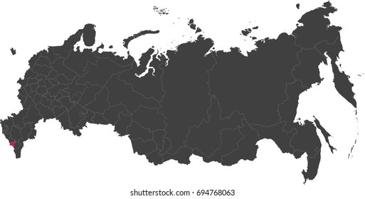 Map of Russia split into individual states. Highlighted North Ossetia-Alania.
