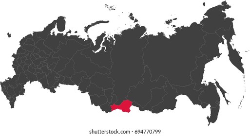 Map of Russia split into individual states. Highlighted Tuva.

