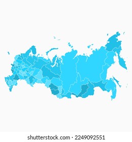 Mapa del vector rusia. Mapa político de colores. División administrativa, regiones.