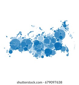 map of russian federation filled with circles of different sizes and shades of color isolated on white background
