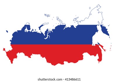 Map Of Russian Federation With National Flag Isolated On White Background