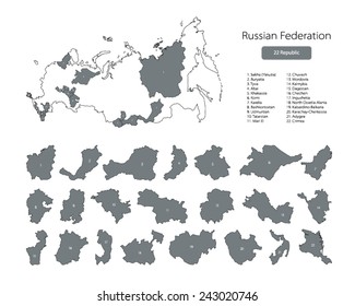 Map of Russian Federation with republics designation