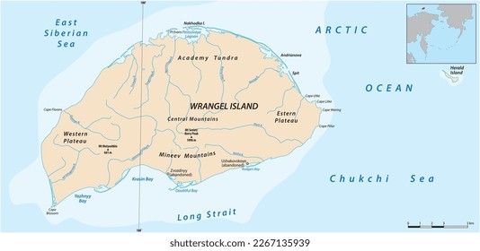 Map of russian wrangel island in arctic ocean