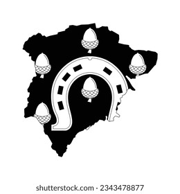The map of the Rutland county with its flag in white and black colours isolated on white background. Vector illustration