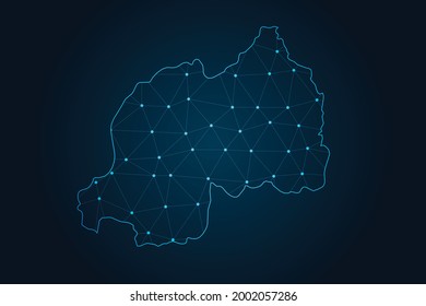 Mapa de rwanda , Resumen de la línea de mash y escalas de puntos en el fondo oscuro para el logo del mapa de diseño del sitio web, app, ui,Travel. Ilustración vectorial eps 10.