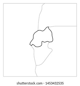 Map of Rwanda black thick outline highlighted with neighbor countries.