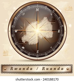 Map of Rwanda with borders in bronze