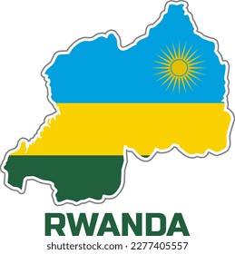  Map of RWANDA country in colors of RWANDA country flag.  With the caption of the country name "RWANDA".
