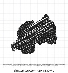 Map of Rwanda freehand drawing on a sheet of exercise book. Vector illustration.