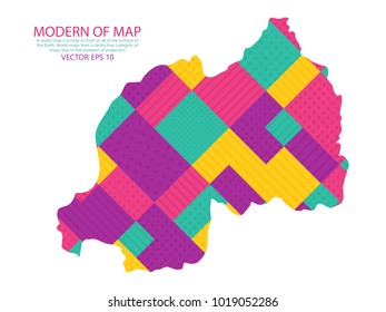 Map of Rwanda - Modern Geometric dots and lines background, colorful carving art - blue, yellow and violet. Vector illustration eps 10.