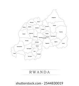 Karte von Ruanda mit Vertretung der Verwaltungseinheiten