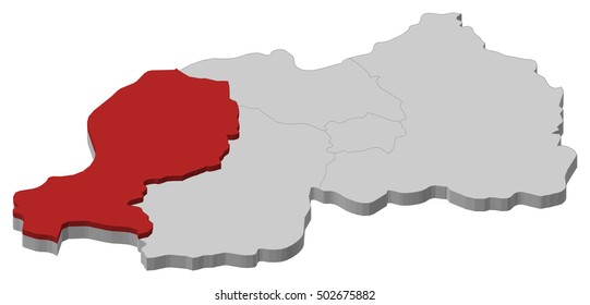 Map - Rwanda, West - 3D-Illustration