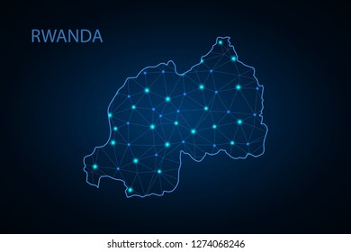 Map of Rwanda. Wire frame 3D mesh polygonal network line, design sphere, dot and structure. communications map of Rwanda. Vector Illustration EPS10. - Vector