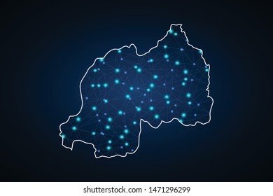 Map of Rwanda. Wire frame 3D mesh polygonal network line, design sphere, dot and structure. communications map of Rwanda. Vector Illustration EPS10.