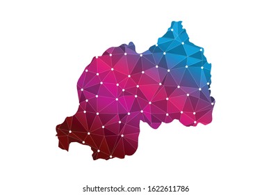 Map of Rwanda. Wire frame 3D mesh polygonal network line, design sphere, dot and structure. communications map of Rwanda. Vector Illustration EPS10.