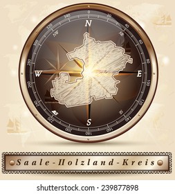 Map of Saale-Holzland-Kreis with borders in bronze