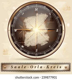 Map of Saale-Orla-Kreis with borders in bronze