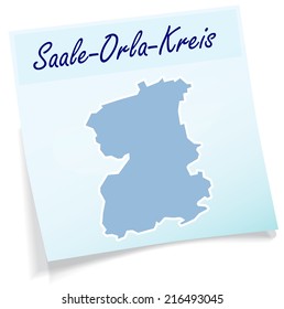 Map of Saale-Orla-Kreis as sticky note in blue