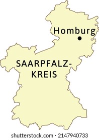 Mapa del distrito Saarpfalz-Kreis del estado de Sarre en la República Federal de Alemania. Ciudad capital es Homburg