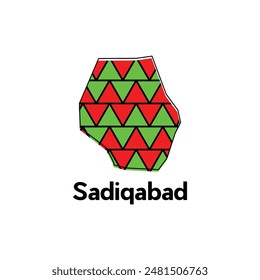 Karte von Sadiqabad Illustrationsdesign Vorlage, Karte Hauptstadt von Pakistan, abstraktes Design mit farbenfroher geometrischer Vektorgrafik
