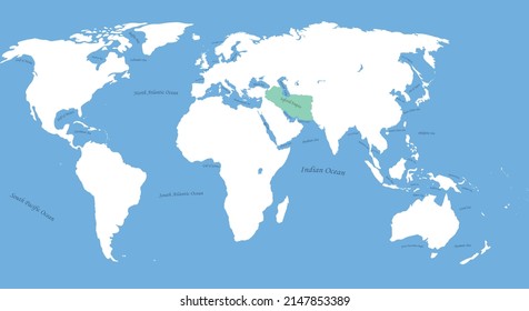 Map of Safevid Empire the largest borders with all world map and sea,ocean names