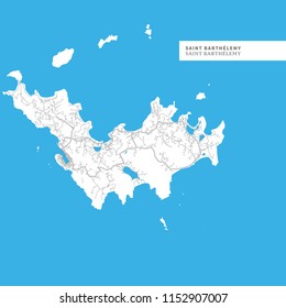 Map Of Saint Barthélemy Island, Saint Barthélemy, Contains Geography Outlines For Land Mass, Water, Major Roads And Minor Roads.