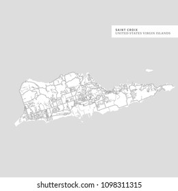 Map of Saint Croix Island, United States Virgin Islands, contains geography outlines for land mass, water, major roads and minor roads.