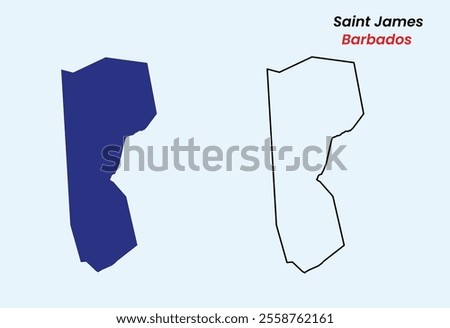 Map of Saint James, Map of Saint James with fill colour and outline, Map of Barbados state Saint James, Vector Illustration, Barbados.
