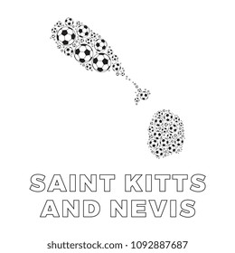 map of saint kitts and nevis filled with soccer balls of different sizes and name of country on white background