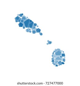 map of saint kitts and nevis filled with pentagons of different sizes and degrees of transparency