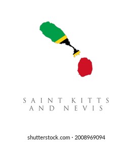 Map of Saint Kitts and Nevis in Saint Kitts and Nevis flag colors. The flag of the country in the form of borders. Stock vector illustration isolated on white background.