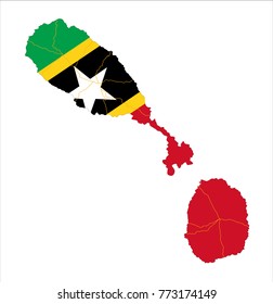 Map Of Saint Kitts and Nevis With Flag Isolated On White Background.