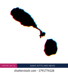 Mapa de Saint Kitts y Nevis en estilo multicolor en la plantilla de diseño de vectores fronterizos