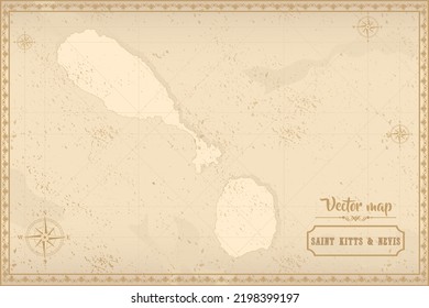 Map of Saint Kitts and Nevis in the old style, brown graphics in retro fantasy style